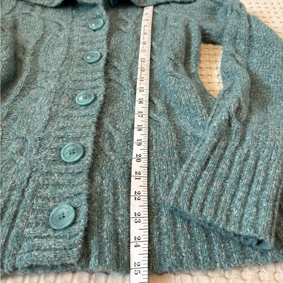 L.L. Bean Women's Teal Cable Knit Cardigan - Picture 4 of 5